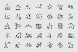 Mountain And Outdoor Activity Icons Set In Minimal Line Style Design vector