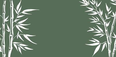 Bamboo tree frame on green, Hand drawn style. vector