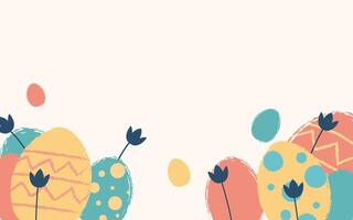 Easter eggs greeting card theme design background. Eggs, flower in pastel color background vector