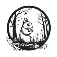 Silhouette Autumn Squirrel Image. Squirrel Autumn Forest Illustrations on white background vector