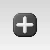 A sleek plus sign icon on a modern 3D button. vector