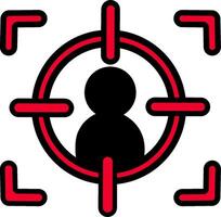 Target audience red SEO analytics icon. Magnifying glass with rising graph over webpage. Ideal for digital marketing, search optimization, business growth, and web traffic analysis concepts. vector