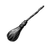Traditional witch's broomstick in black and white with twisted handle detailing vector