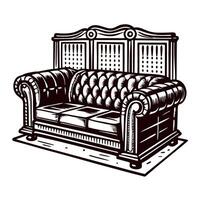 Vintage chesterfield sofa in elegant line art with ornate design elements vector