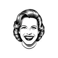 Smiling caucasian woman with retro hairstyle in black and white portrait vector