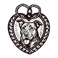 Heart shaped pendant featuring a happy dog with a beaded design vector