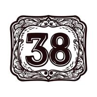 Ornate vintage signage with number 38 in intricate decorative frame vector