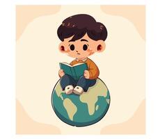 Boy Reading on Globe vector