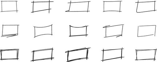 Doodle handdrawn rectangles. Collection of pencil or pen sketch elements of squares and marks isolated on transparent background. Black pen marker rectangle and square shapes vector