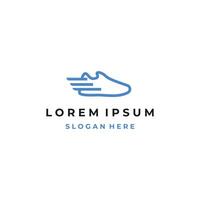 Modern sneaker logo with winged lightning, symbolizing speed, motion, fitness, and active lifestyle. vector