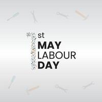 Minimalist 1st May Labour Day Poster with Tools and Grey Background Design vector
