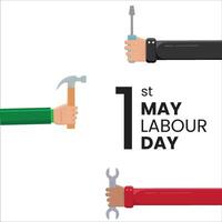 Flat Illustration Labour Day with Tools and Hands in Minimalist Style vector