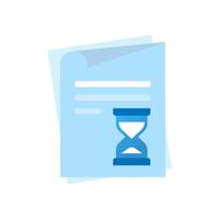 flat illustration of a paper document with an hourglass symbol, representing a file or document in progress, under review, or pending approval vector