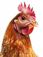 Adorable hen with gentle expression and soft feathers for farm animal portrait photo