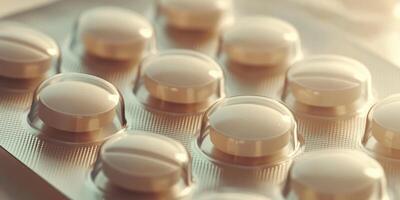 Ultra realistic macro of transparent tablet blister pack for medical and pharmaceutical design photo