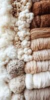 Cozy knitting inspiration board with warm textures and neutral color palette for creative craft projects photo