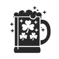 Silhouette of a beer mug with shamrocks and foam, St. Patrick's Day celebration. vector