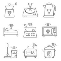 Smart home appliances line icons with wireless connectivity, IoT automation, and modern technology. vector