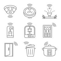 Smart home devices line icon set with wireless connectivity, IoT automation, and modern technology. vector