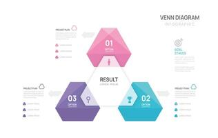Venn diagram infographic geometric chart template for business start up presentation. vector