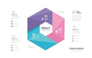 Venn diagram infographic geometric chart template for business start up presentation illustration. vector