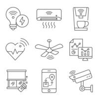 Smart technology line icon set with IoT devices automation. vector