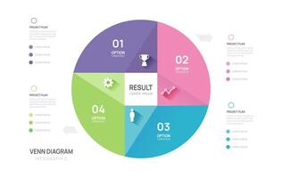 Venn diagram infographic geometric circle chart template for business start up presentation illustration. vector