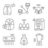 Smart technology line icon set with wireless connectivity, IoT automation, and modern digital devices. vector