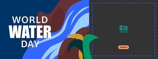 World Water Day. Banner template design with water illustration out of faucet for greeting, campaign, annual event on March 22. Web vector