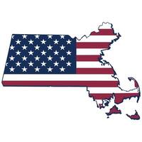 Map of Massachusetts State with inside US flag vector
