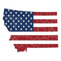 Map of Montana State with inside US flag vector
