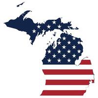 Map of Michigan State with inside US flag vector