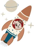 Puppy explorer in a rocket sailing through space vector