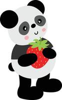Friendly panda holding a red strawberry vector