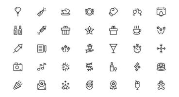 New Year with Stylish Icons for Festive Occasions. This Icon Set Includes Cheers, Fireworks, and Vibrant Symbols for Every Celebration. vector