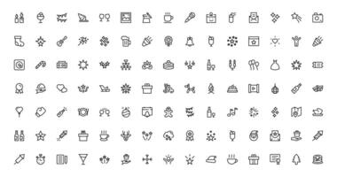 Celebrate the New Year with Stylish Icons for Festive Occasions. This Icon Set Includes Cheers, Fireworks, and Vibrant Symbols vector