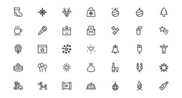 New Year with Stylish Icons collection for Festive Occasions. This Icons Set Includes Cheers, Fireworks, and Vibrant Symbols for Every Celebration. vector