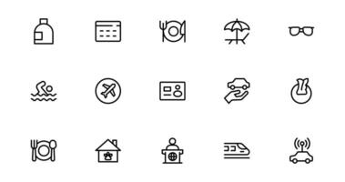 Streamline Travel Booking with Icon bundle set Designs for Reservations, Flights, and Travel Plans. Perfect for Websites, Apps, and User Interfaces in the Travel Industry. vector