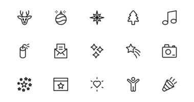 Celebrate the New Year with Stylish Icons for Festive Occasions. Icon Set Includes Cheers, Fireworks, and Vibrant Symbols for Every Celebration. vector