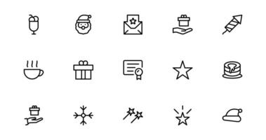 Celebrate the New Year with Stylish Icons for Festive Occasions. This Icon Set Includes Cheers, Fireworks, and Vibrant Symbols for outline icons vector