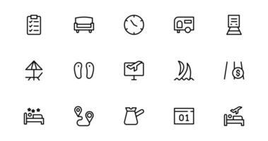 Travel Booking with Icon Designs for Reservations, Flights, and Travel Plans. Perfect for Websites, Apps, and User Interfaces in the Travel Industry. set package vector