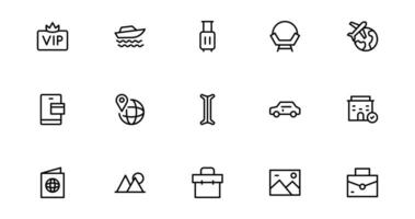 Streamline Travel Booking with Icon set Designs for Reservations, Flights, and Travel Plans. Perfect for Websites, Apps, and User Interfaces in the Travel Industry. vector
