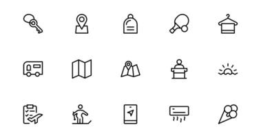 Pixel Perfect Streamline Travel Booking with Icon Designs for Reservations, Flights, and Travel Plans. Perfect for Websites, Apps, and User Interfaces in the Travel Industry. vector