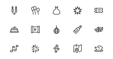 New Year with Stylish Icons for Festive Occasions. This Icon Set Includes Cheers, Fireworks, and Vibrant Symbols set pack for Every Celebration. vector