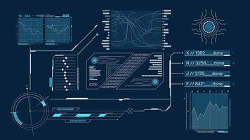 Animated screen with HUD and infographic elements for data processing video