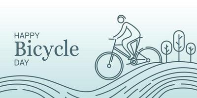 Happy Bicycle Day Banner with Line Art Cyclist Abstract Landscape vector