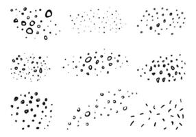 Hand Drawn Dotted Texture Scatter. A playful and organic collection of 9 dotted scatter elements featuring hand drawn ovals, spirals, and abstract blob textures in various densities and formations vector