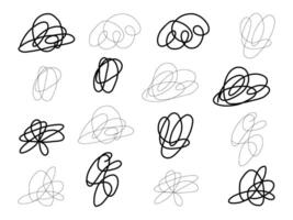 Expressive Scribbled Cloud and Shape. A bold and airy collection of 10 abstract hand drawn scribbles resembling clouds, hearts, and floral forms with dynamic loops and flowing contours vector
