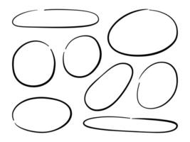 Hand Drawn Oval and Circle Scribble. A set of 8 hand drawn scribble shapes including circles, ovals, and capsule forms with open strokes, smooth contours, and a casual sketch style vector