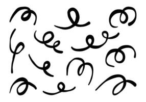 Hand Drawn Curly Swirl and Loop Accent. A collection of 12 bold hand drawn curly swirls and loops, ideal for decorative accents, underlines, or artistic embellishments in modern designs vector